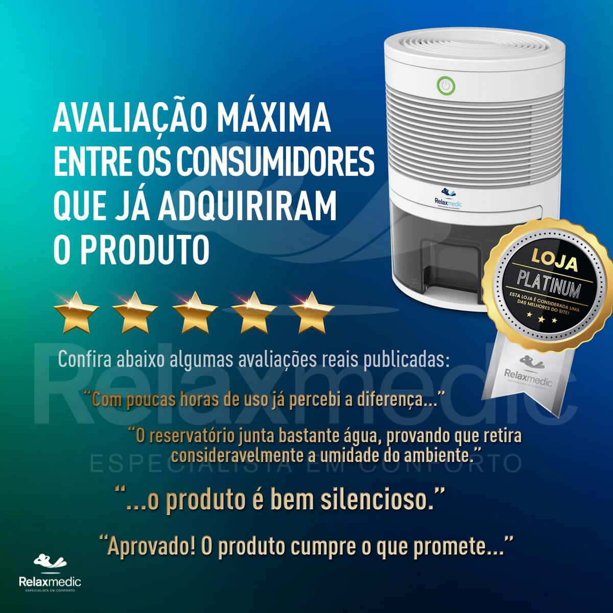 DESUMIDIFICADOR PURIFICADOR AR Q9 - FILTRO HEPA - RELAXMEDIC - Pé de Apoio  Produtos para Saúde LTDA